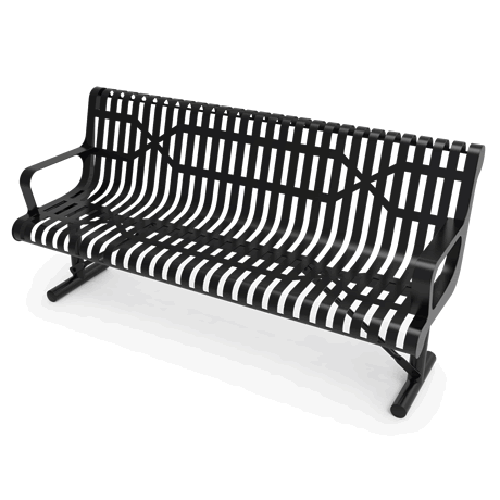 Lexington Contour Bench with Back and Arm, Slatted steel, portable