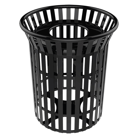 Powder Coated Skyline Trash Receptacle with Flared Top, Steel Lid and Liner