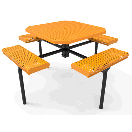 Rivendale Octagon Nexus Pedestal Table with Rolled Seats, Frame with Powder Coat Finish, Top and Seats with Standard Thermoplastic Coating