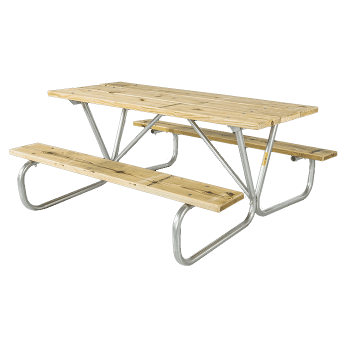 Cascade Bolted Frame Picnic Table with Treated Southern Yellow Pine Wood Plank Top and Benches