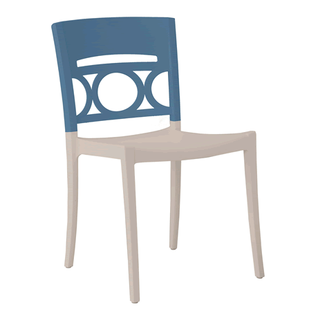 Moon Stacking Side Chair - Denim Blue Back with Linen Seat