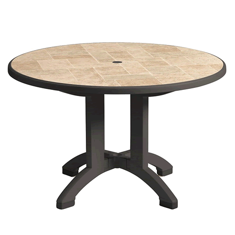 Aquaba 48" Round Pedestal Table - Toscana Decor Top with Charcoal Legs