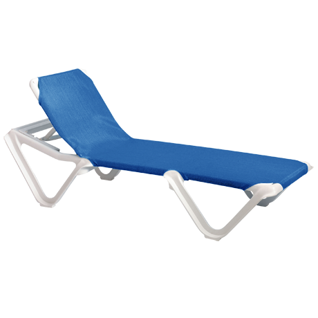 Nautical Adjustable Sling Chaise Lounge without Arms - White Frame with Blue Sling