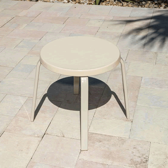 Fiberglass Top Round Patio Side Table with Straight Rectangular Tube Legs