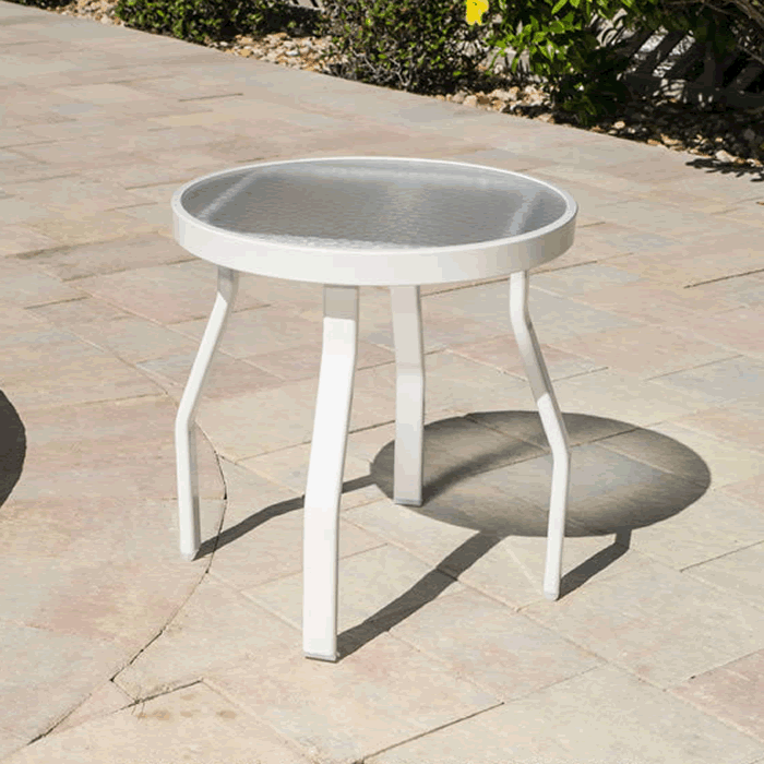 Acrylic Top Round Patio Side Table with Angled Rectangular Tube Legs