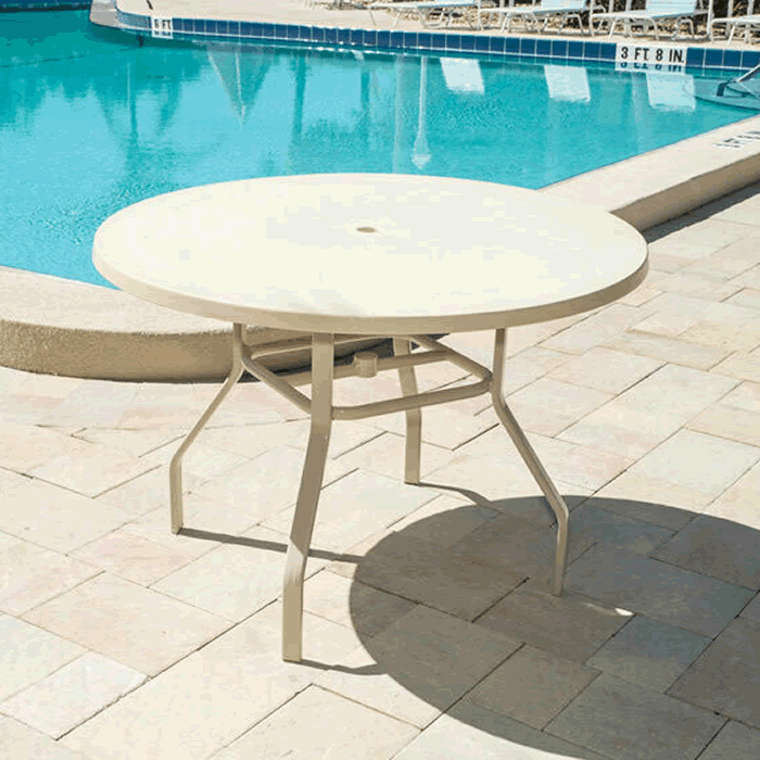 Fiberglass Top Round Outdoor Table with Rectangular Tube Legs