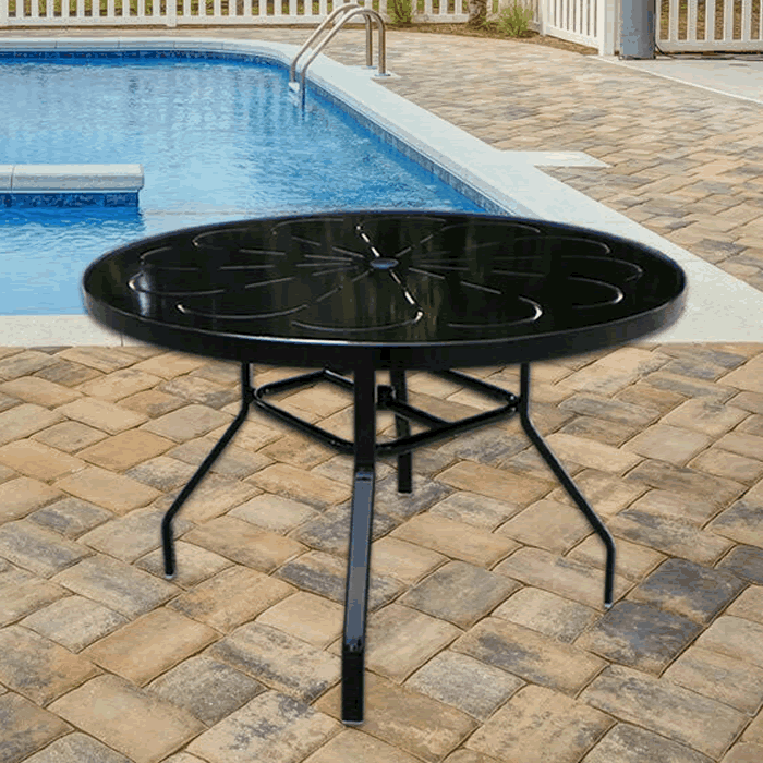 Punch Metal Top Round Outdoor Height Table with Rectangular Tube Legs