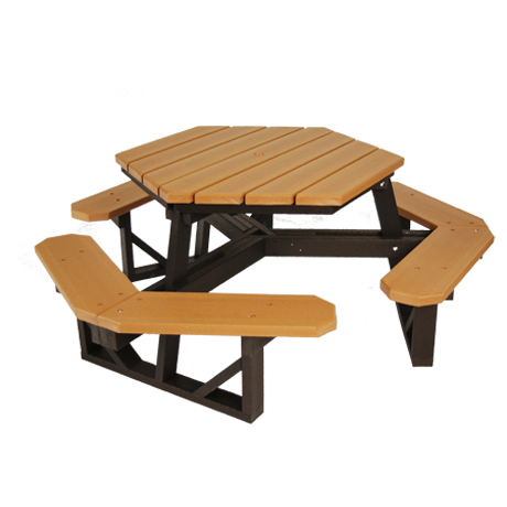 Recycled Plastic Picnic Table - Hexagonal, Recycled Plastic Top, Seats, and Frame, Top: 3-1/2 ft. Side-to-Side, 6 Seats, 250 lbs.