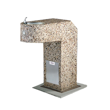ADA Square Aggregate Pedestal Drinking Fountain with Single Bubbler and Standard Valve System