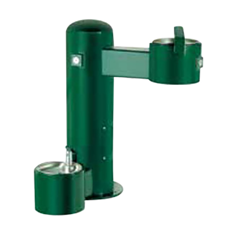 Barrier Free Round Metal Pedestal Single Bubbler Drinking Fountain with attached pet fountain
