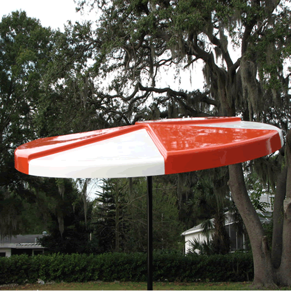 Round Pinwheel Style Fiberglass Umbrella - Red and White Panels - Two-Color upgrade is available. Call for info.